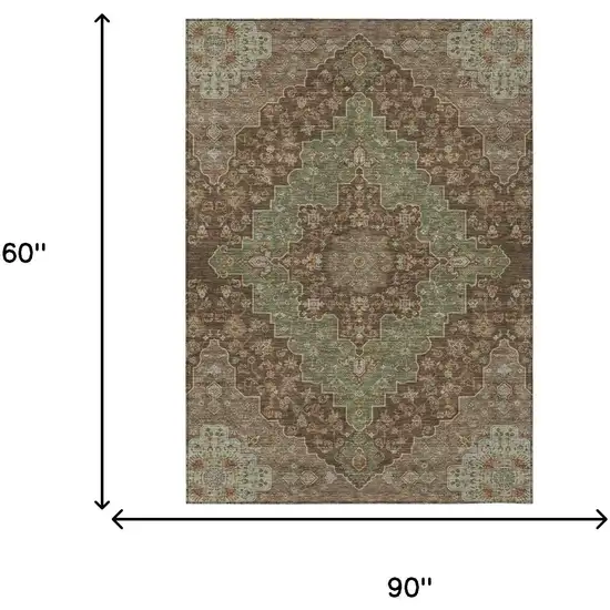 Chocolate And Olive Green Medallion Washable Indoor Outdoor Area Rug Photo 7