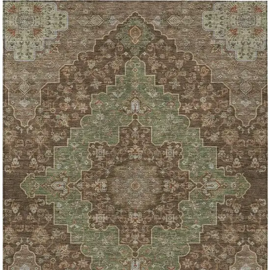 Chocolate And Olive Green Medallion Washable Indoor Outdoor Area Rug Photo 4