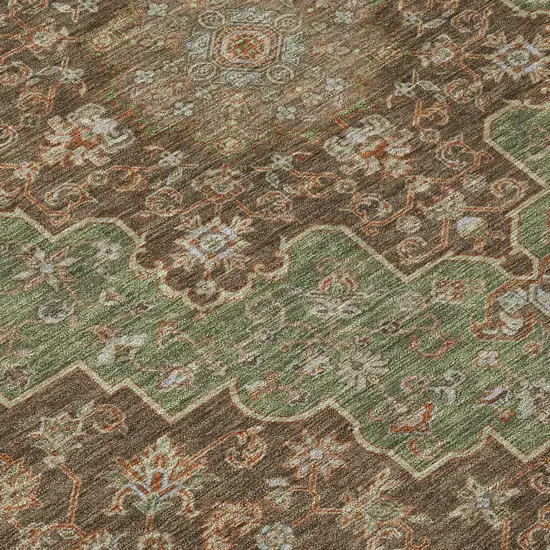 Chocolate And Olive Green Medallion Washable Indoor Outdoor Area Rug Photo 6