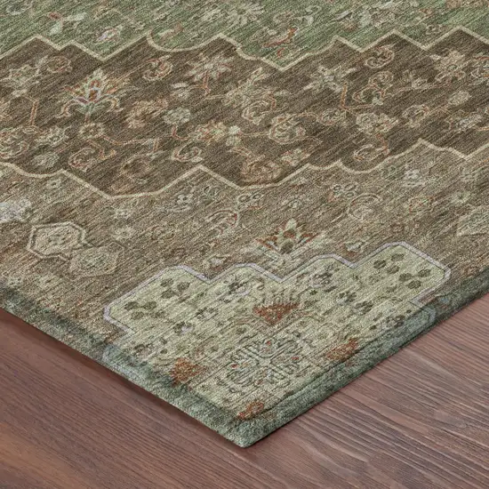 Chocolate And Olive Green Medallion Washable Indoor Outdoor Area Rug Photo 5