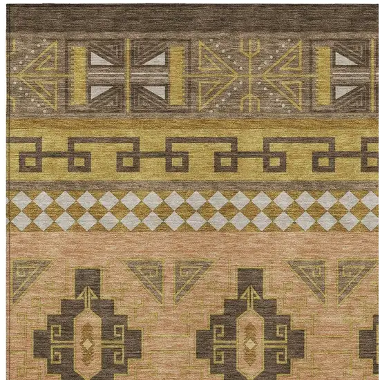 Chocolate And Olive Green Tribal Washable Indoor Outdoor Area Rug Photo 4