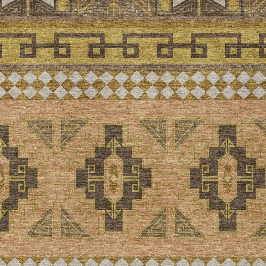Chocolate And Olive Green Tribal Washable Indoor Outdoor Area Rug Photo 5