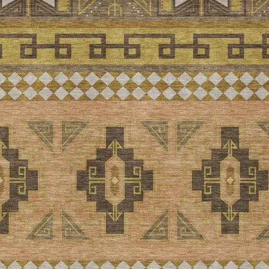 Chocolate And Olive Green Tribal Washable Indoor Outdoor Area Rug Photo 5