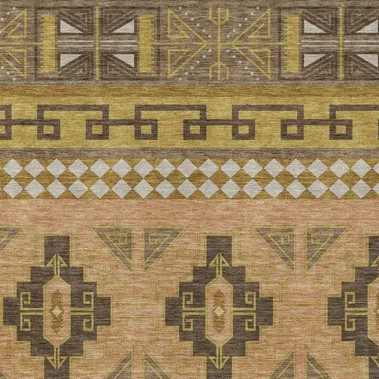 Chocolate And Olive Green Tribal Washable Indoor Outdoor Area Rug Photo 5