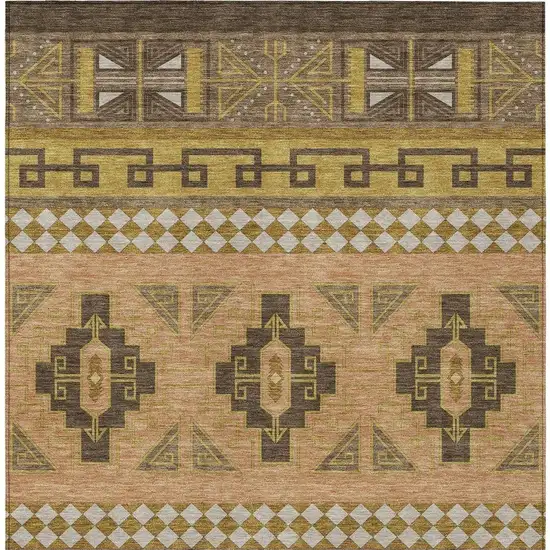 Chocolate And Olive Green Tribal Washable Indoor Outdoor Area Rug Photo 4