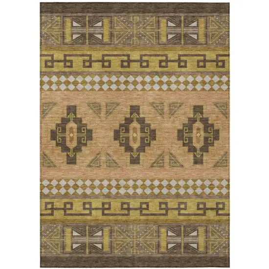 Chocolate And Olive Green Tribal Washable Indoor Outdoor Area Rug Photo 2