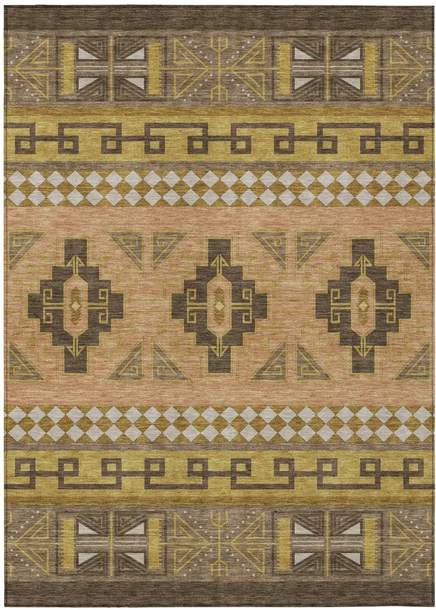 Chocolate And Olive Green Tribal Washable Indoor Outdoor Area Rug Photo 2