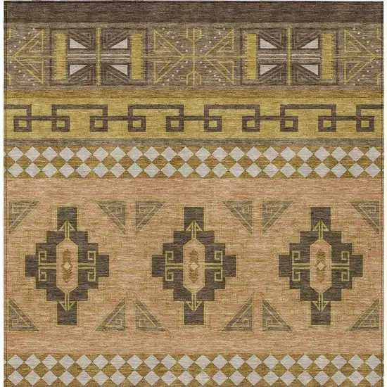 Chocolate And Olive Green Tribal Washable Indoor Outdoor Area Rug Photo 6