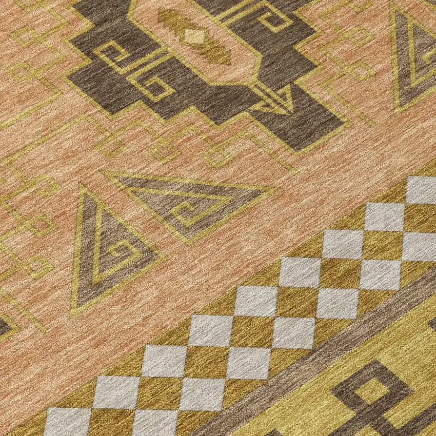 Chocolate And Olive Green Tribal Washable Indoor Outdoor Area Rug Photo 8