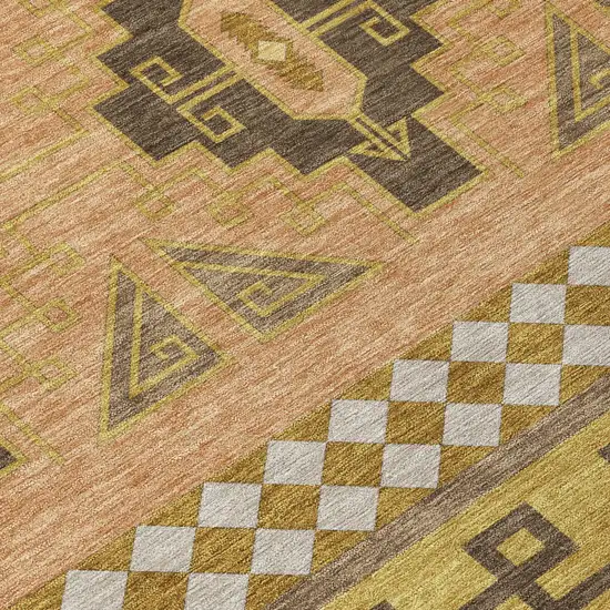 Chocolate And Olive Green Tribal Washable Indoor Outdoor Area Rug Photo 8