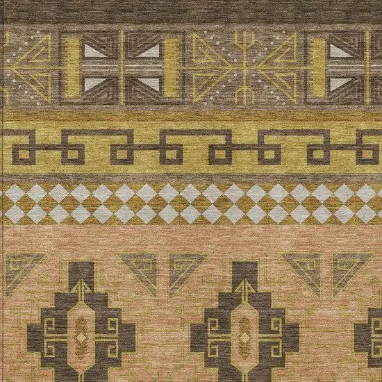 Chocolate And Olive Green Tribal Washable Indoor Outdoor Area Rug Photo 3