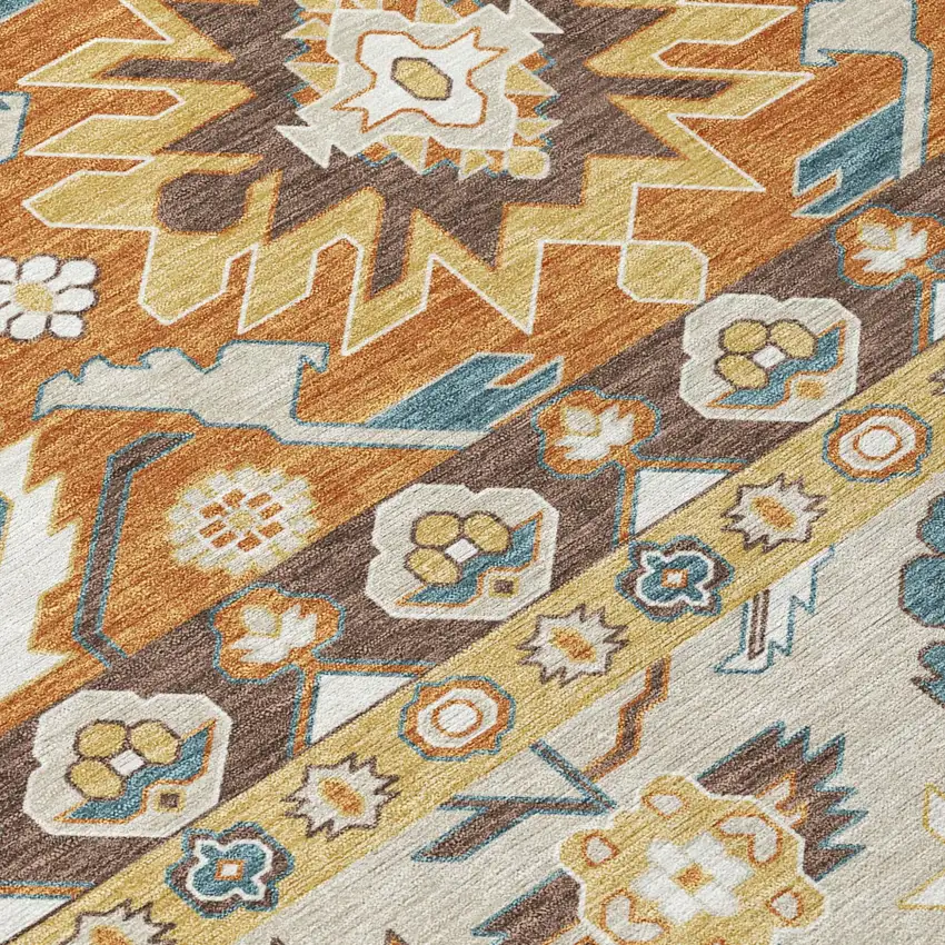 Chocolate And Orange Cactus Washable Indoor Outdoor Area Rug Photo 5