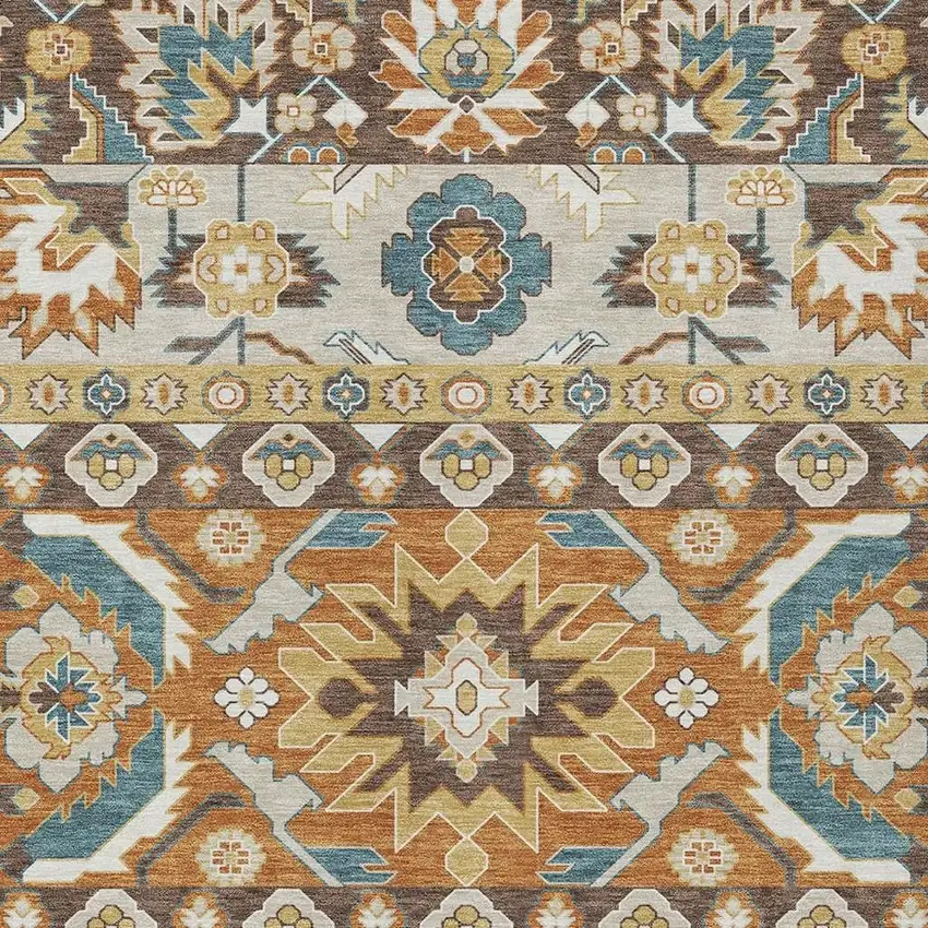 Chocolate And Orange Cactus Washable Indoor Outdoor Area Rug Photo 2