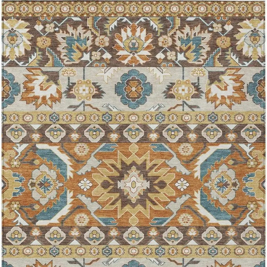 Chocolate And Orange Cactus Washable Indoor Outdoor Area Rug Photo 3