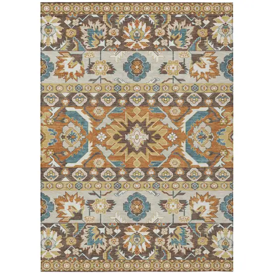 Chocolate And Orange Cactus Washable Indoor Outdoor Area Rug Photo 1