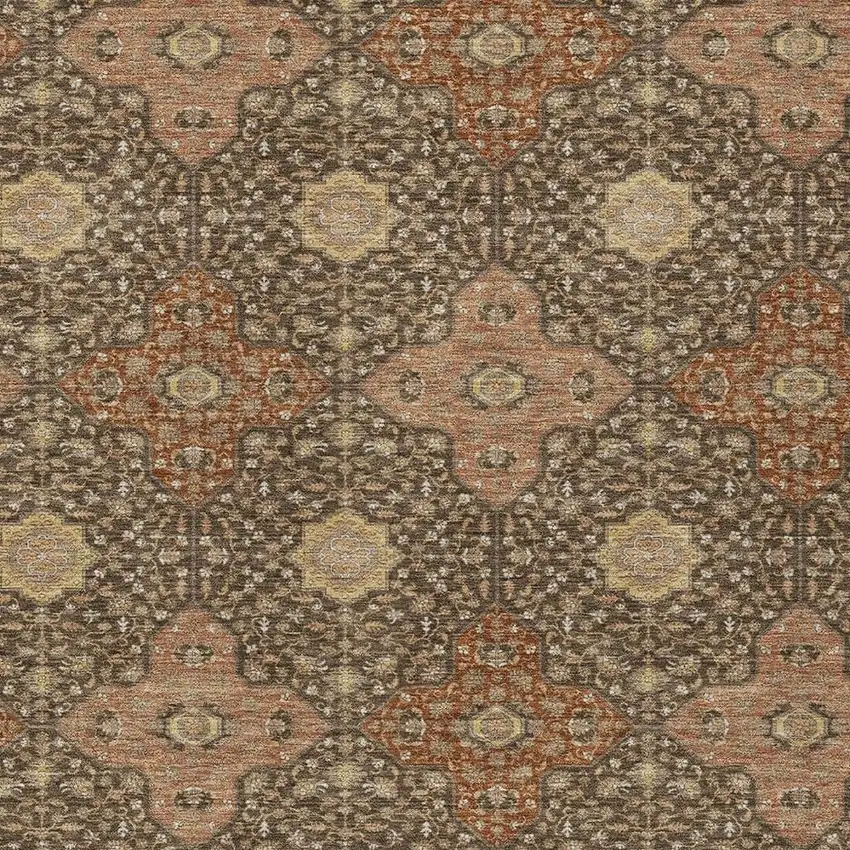 Chocolate And Orange Damask Washable Indoor Outdoor Area Rug Photo 3