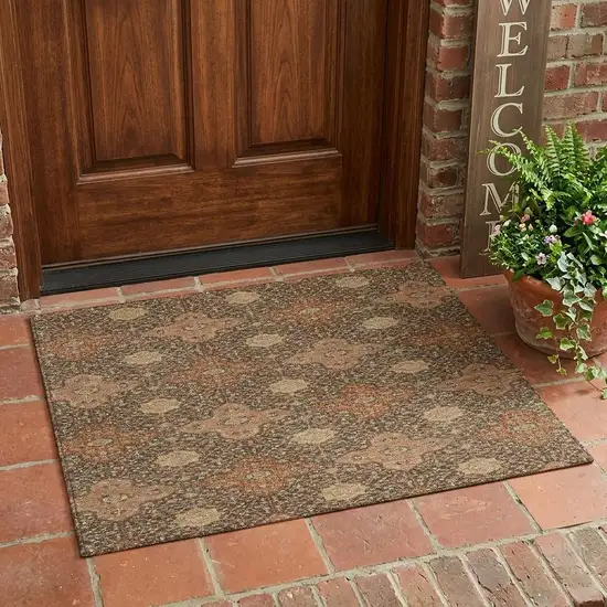 Chocolate And Orange Damask Washable Indoor Outdoor Area Rug Photo 1