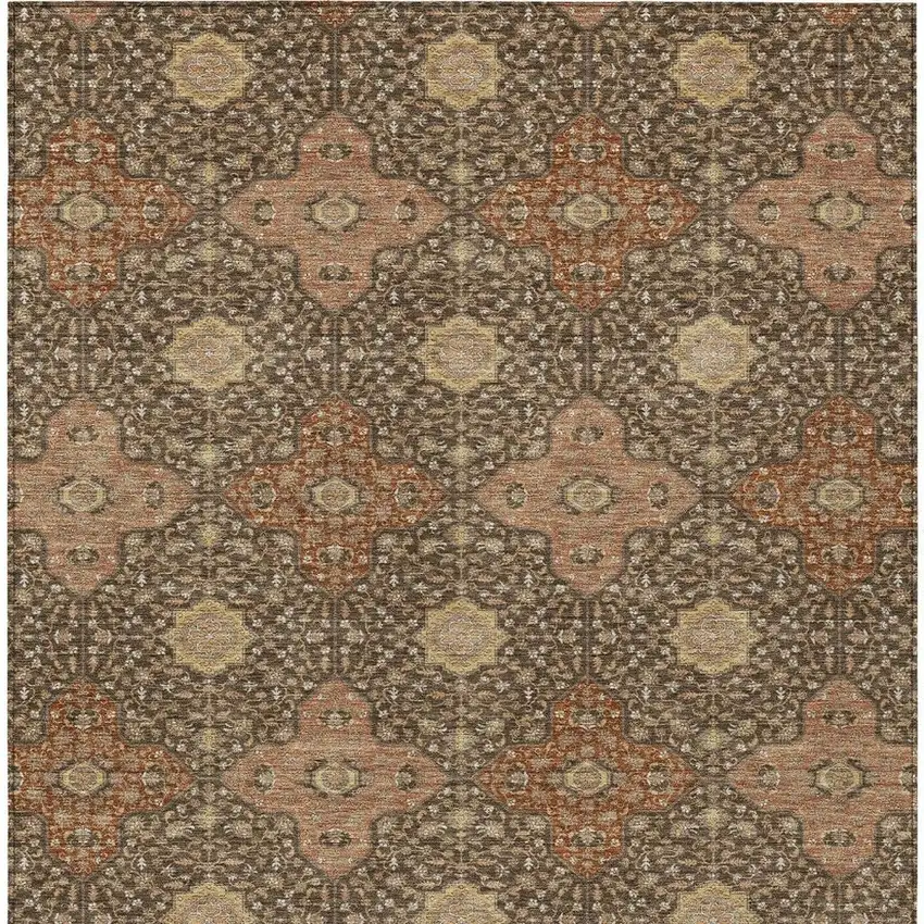 Chocolate And Orange Damask Washable Indoor Outdoor Area Rug Photo 4