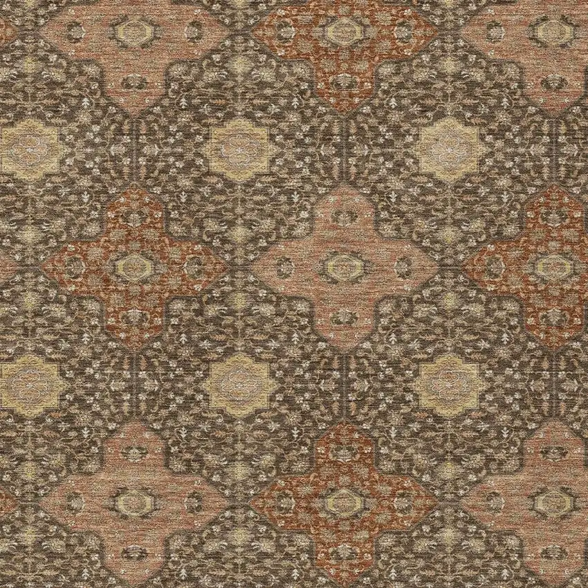 Chocolate And Orange Damask Washable Indoor Outdoor Area Rug Photo 3