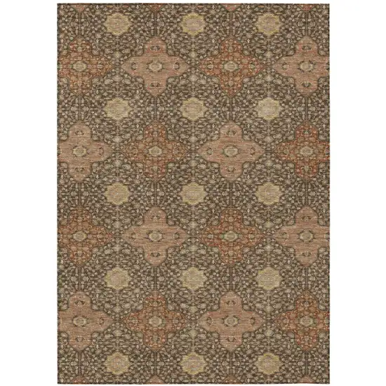 Chocolate And Orange Damask Washable Indoor Outdoor Area Rug Photo 2