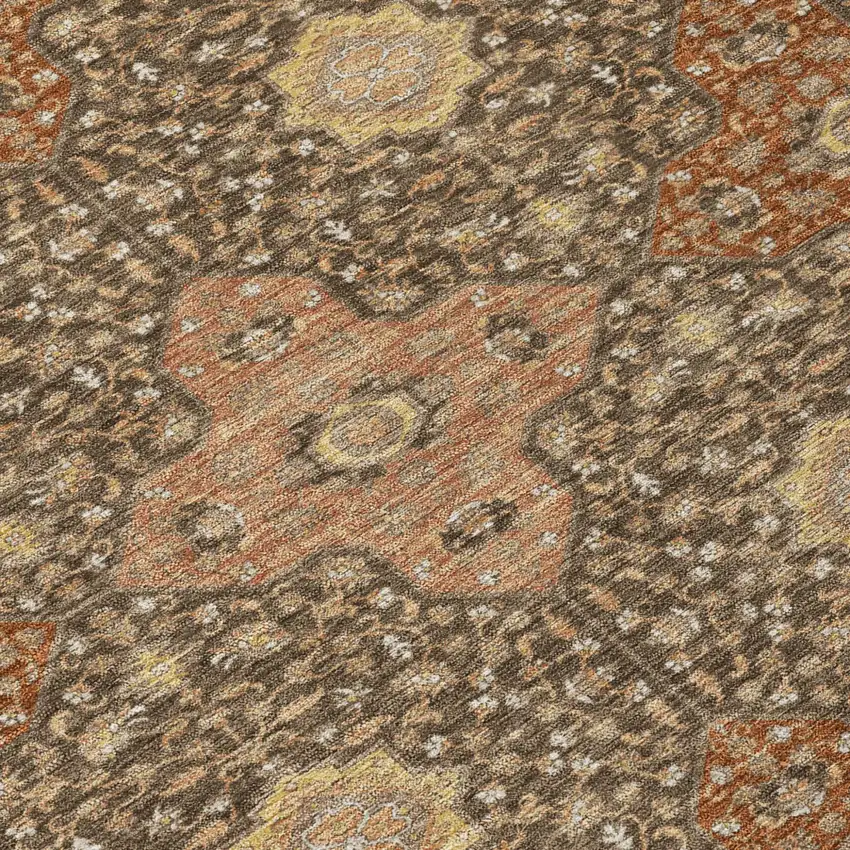 Chocolate And Orange Damask Washable Indoor Outdoor Area Rug Photo 6