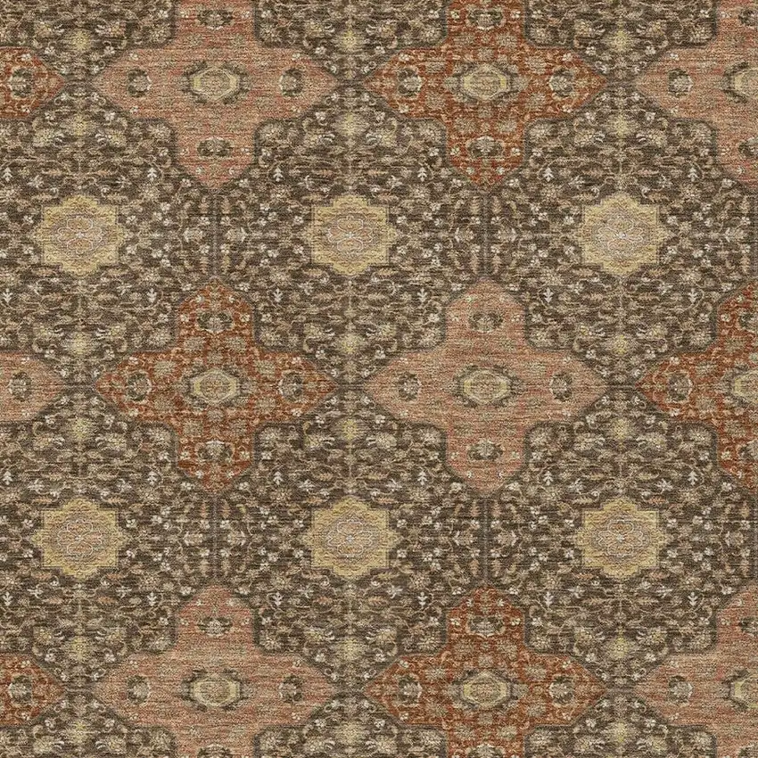 Chocolate And Orange Damask Washable Indoor Outdoor Area Rug Photo 3