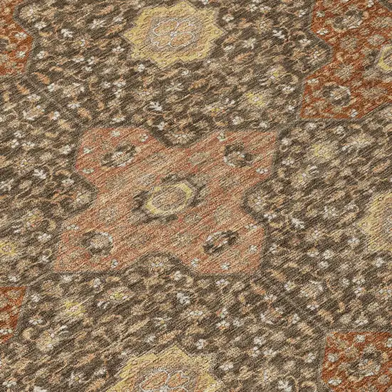 Chocolate And Orange Damask Washable Indoor Outdoor Area Rug Photo 6
