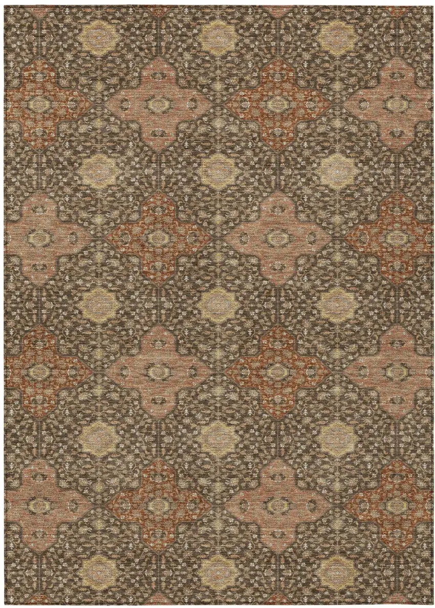 Chocolate And Orange Damask Washable Indoor Outdoor Area Rug Photo 2