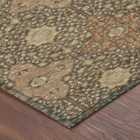 Chocolate And Orange Damask Washable Indoor Outdoor Area Rug Photo 5