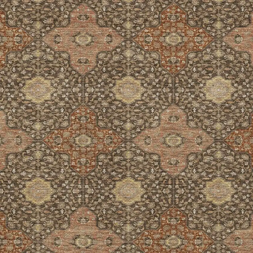 Chocolate And Orange Damask Washable Indoor Outdoor Area Rug Photo 3
