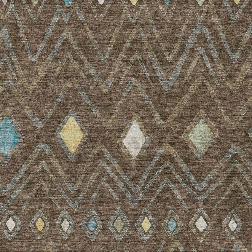 Chocolate And Orange Geometric Washable Indoor Outdoor Area Rug Photo 3