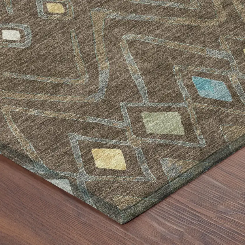 Chocolate And Orange Geometric Washable Indoor Outdoor Area Rug Photo 5