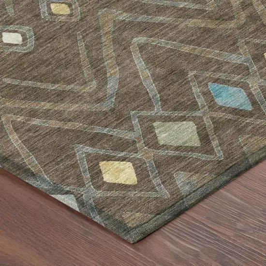 Chocolate And Orange Geometric Washable Indoor Outdoor Area Rug Photo 5