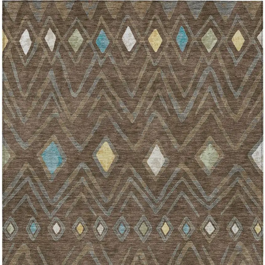 Chocolate And Orange Geometric Washable Indoor Outdoor Area Rug Photo 4