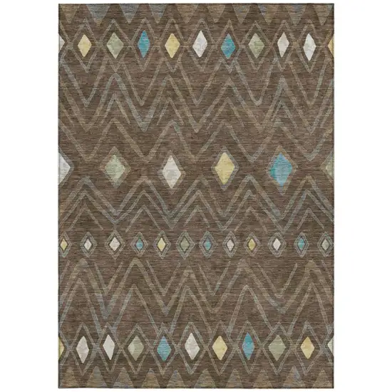 Chocolate And Orange Geometric Washable Indoor Outdoor Area Rug Photo 4