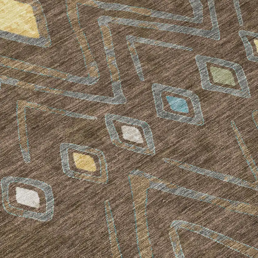 Chocolate And Orange Geometric Washable Indoor Outdoor Area Rug Photo 6