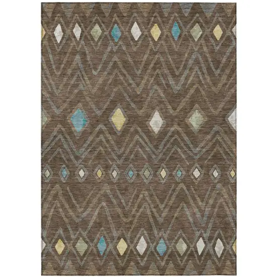 Chocolate And Orange Geometric Washable Indoor Outdoor Area Rug Photo 2