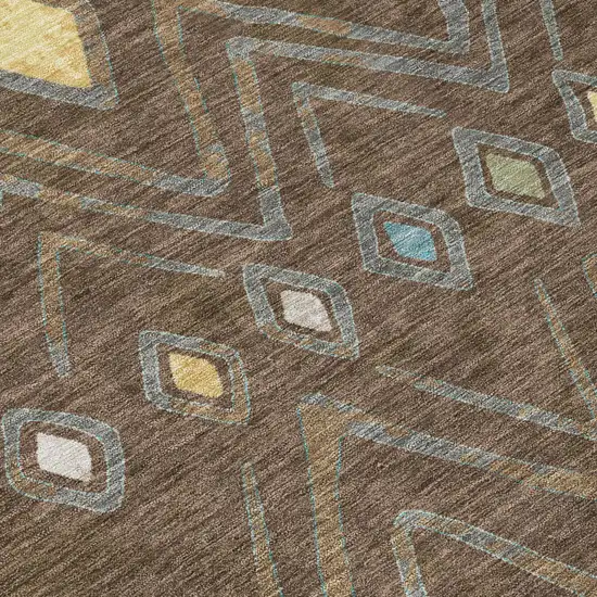 Chocolate And Orange Geometric Washable Indoor Outdoor Area Rug Photo 6