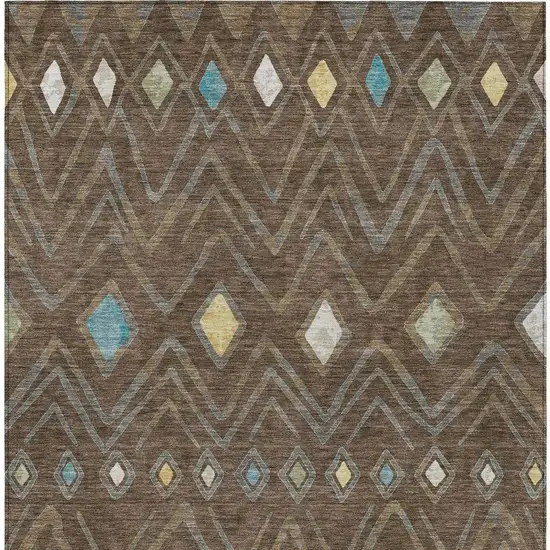 Chocolate And Orange Geometric Washable Indoor Outdoor Area Rug Photo 3