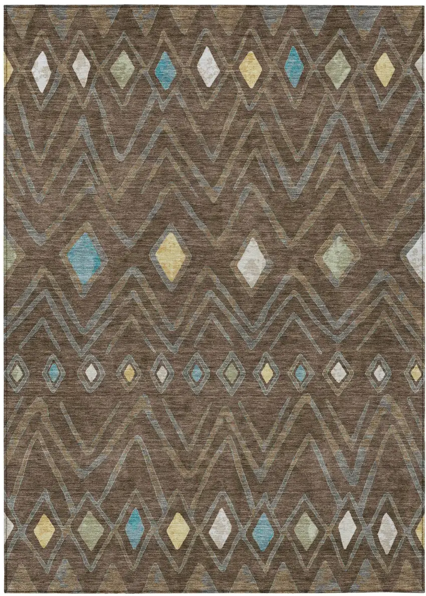 Chocolate And Orange Geometric Washable Indoor Outdoor Area Rug Photo 2