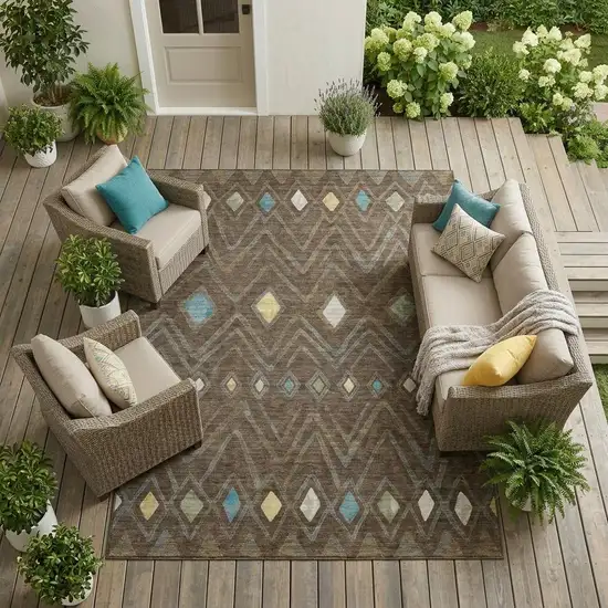 Chocolate And Orange Geometric Washable Indoor Outdoor Area Rug Photo 1