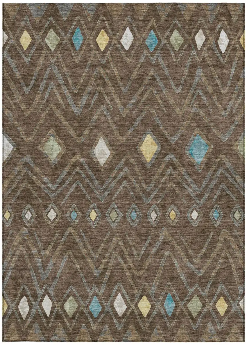 Chocolate And Orange Geometric Washable Indoor Outdoor Area Rug Photo 4