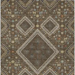 Photo of Chocolate And Orange Medallion Washable Indoor Outdoor Area Rug