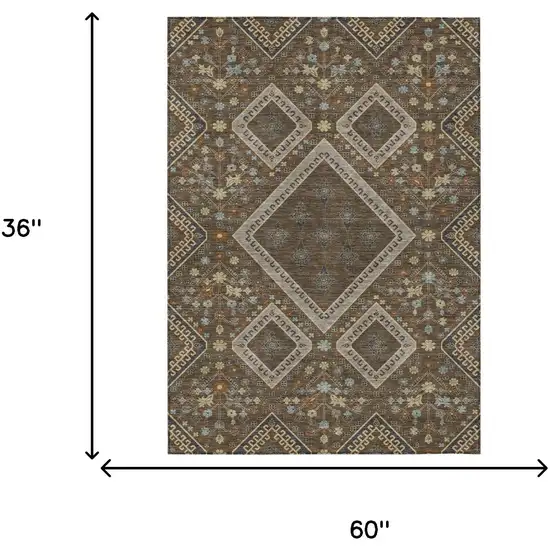 Chocolate And Orange Medallion Washable Indoor Outdoor Area Rug Photo 9