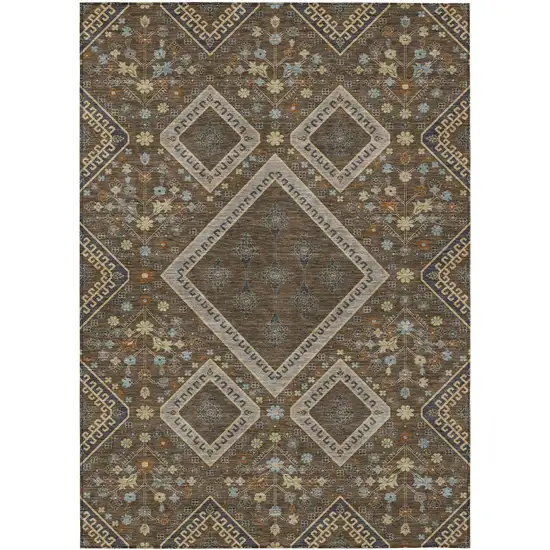 Chocolate And Orange Medallion Washable Indoor Outdoor Area Rug Photo 1