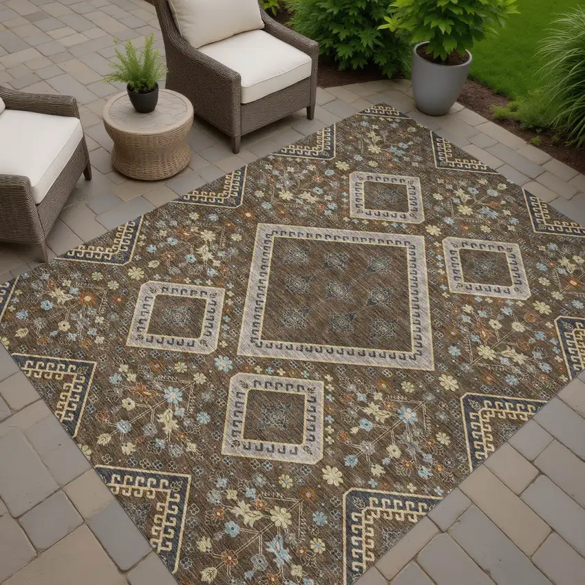 Chocolate And Orange Medallion Washable Indoor Outdoor Area Rug Photo 7