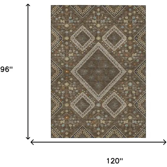 Chocolate And Orange Medallion Washable Indoor Outdoor Area Rug Photo 9