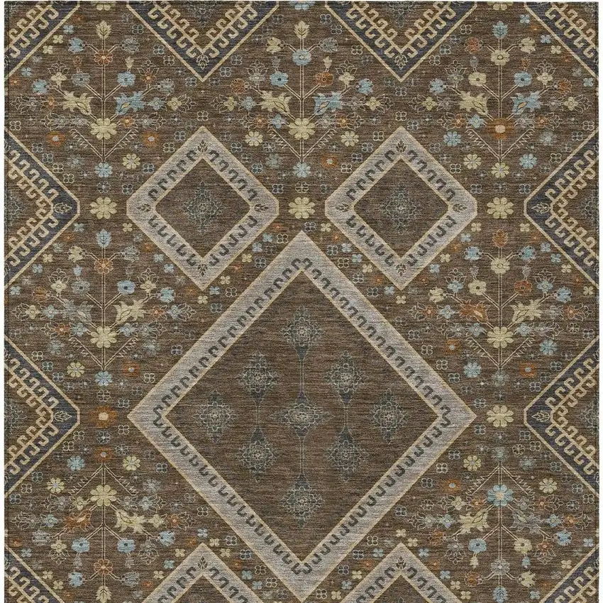 Chocolate And Orange Medallion Washable Indoor Outdoor Area Rug Photo 3