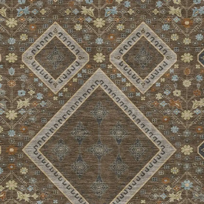 Chocolate And Orange Medallion Washable Indoor Outdoor Area Rug Photo 2