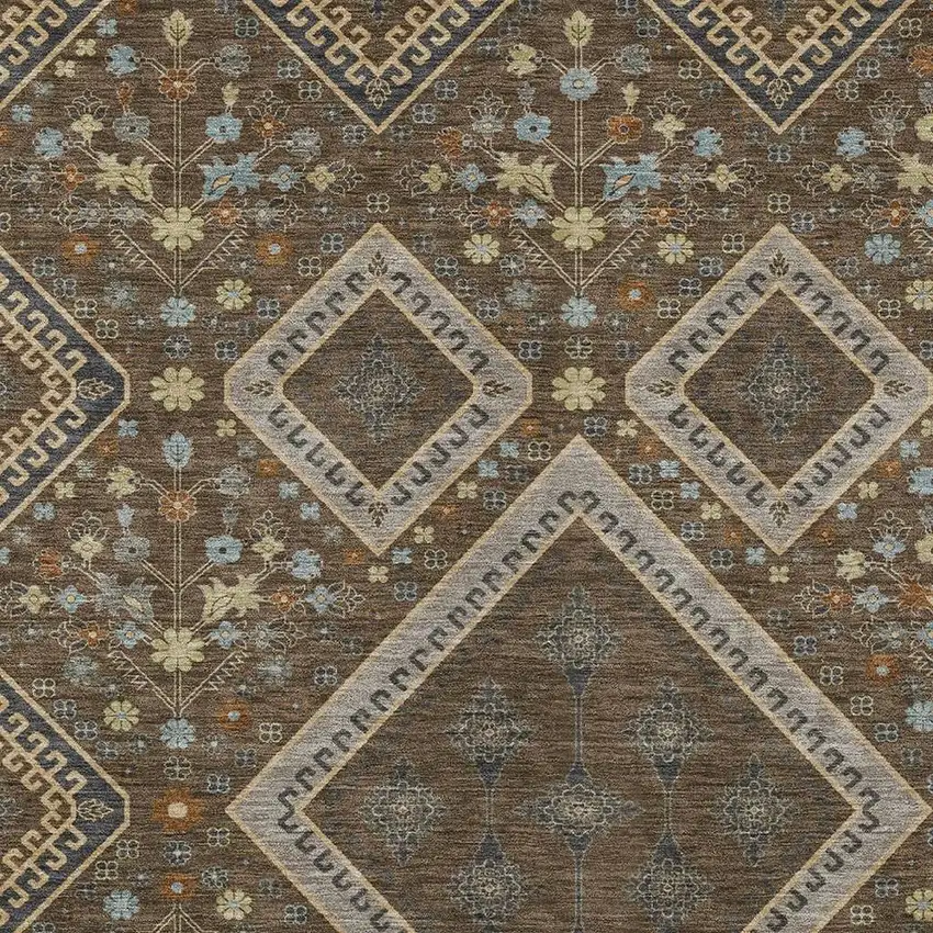 Chocolate And Orange Medallion Washable Indoor Outdoor Area Rug Photo 2